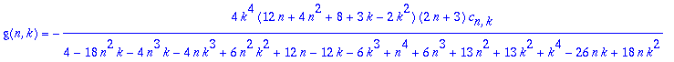 g(n,k) = -4*k^4*(12*n+4*n^2+8+3*k-2*k^2)*(2*n+3)/(4-18*n^2*k-4*n^3*k-4*n*k^3+6*n^2*k^2+12*n-12*k-6*k^3+n^4+6*n^3+13*n^2+13*k^2+k^4-26*n*k+18*n*k^2)*c[n,k]